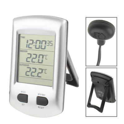 Indoor & Outdoor Thermometer with Clock / Calendar - Click Image to Close